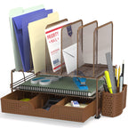 Buy now Simple Houseware Mesh Desk Organizer with Sliding Drawer, Double Tray and 5 Upright Sections, Copper at indiglob india