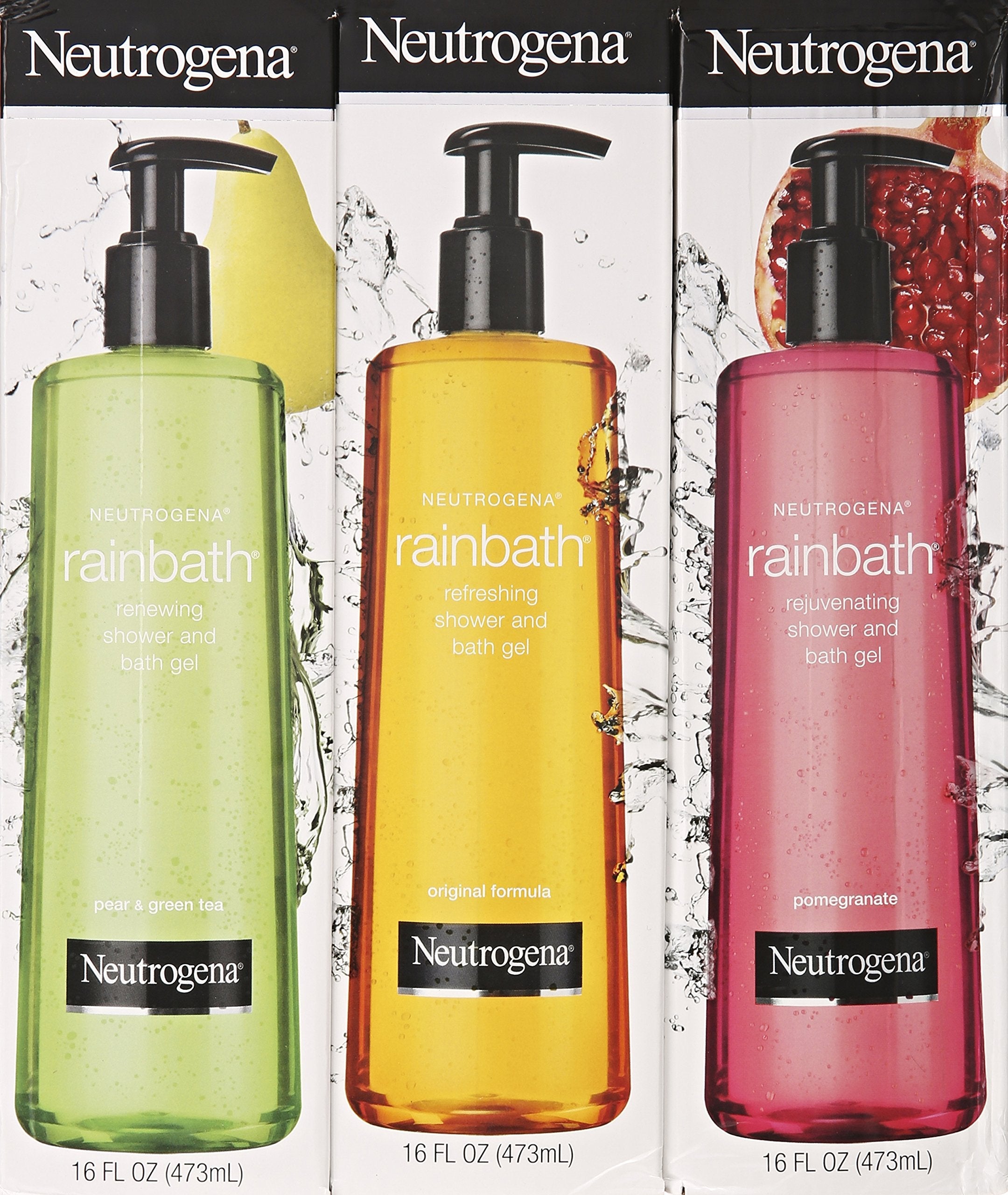 Buy now Neutrogena Rainbath Multi-pack of 3, 1 Original Formula, 1 Pomegranate and 1 Pear & Green Tea, 16 fl oz bottles at indiglob india