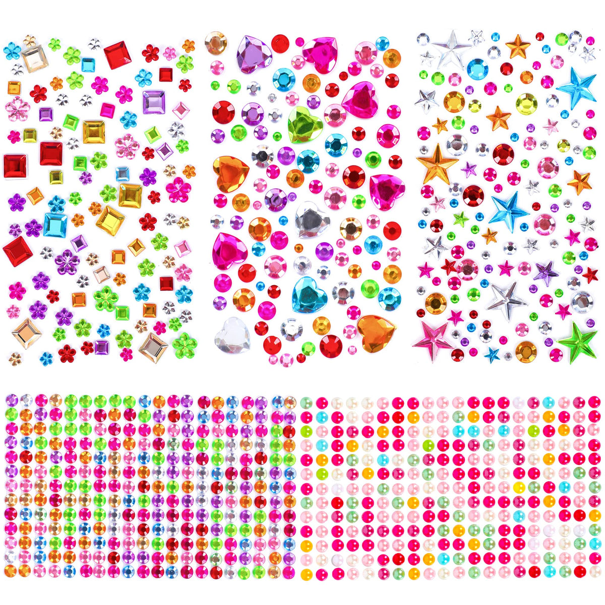 880pcs Gem Stickers Rhinestones for Crafts - Self Adhesive Jewels Stickers, Acrylic Gems DIY Craft Decorative Diamond Small Stickers for Kids