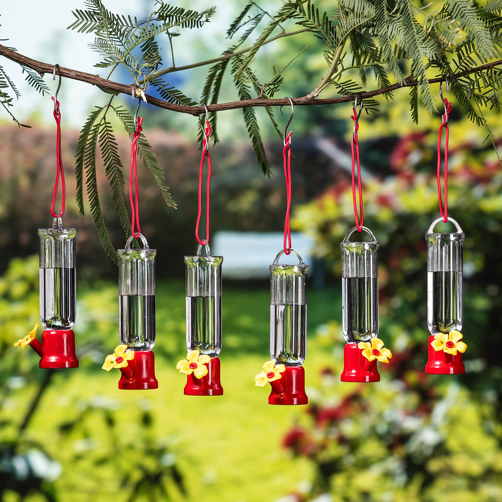 JOIEDOMI Set of 6 Mini Hummingbird Feeders with Hanging Wires, Transparent Outdoor Humming Bird Feeder Set with 3 Cleaning Brush for Patio, Outside, Lawn, Backyard, Garden, Easy to Clean