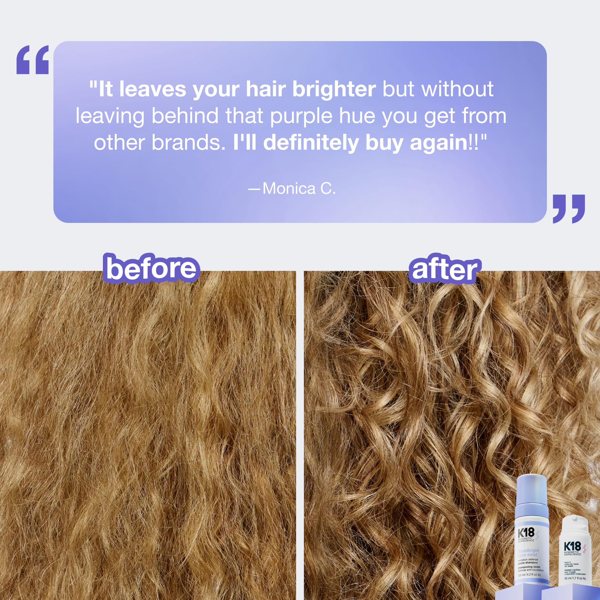 K18 TripleBright Oxidation Defense Purple Shampoo - Non-Staining Blonde Shampoo Removes + Helps Prevent Brass for Brighter, Longer-Lasting Blonde - For All Highlighted + Lifted Hair Tones (4.2 Fl oz)
