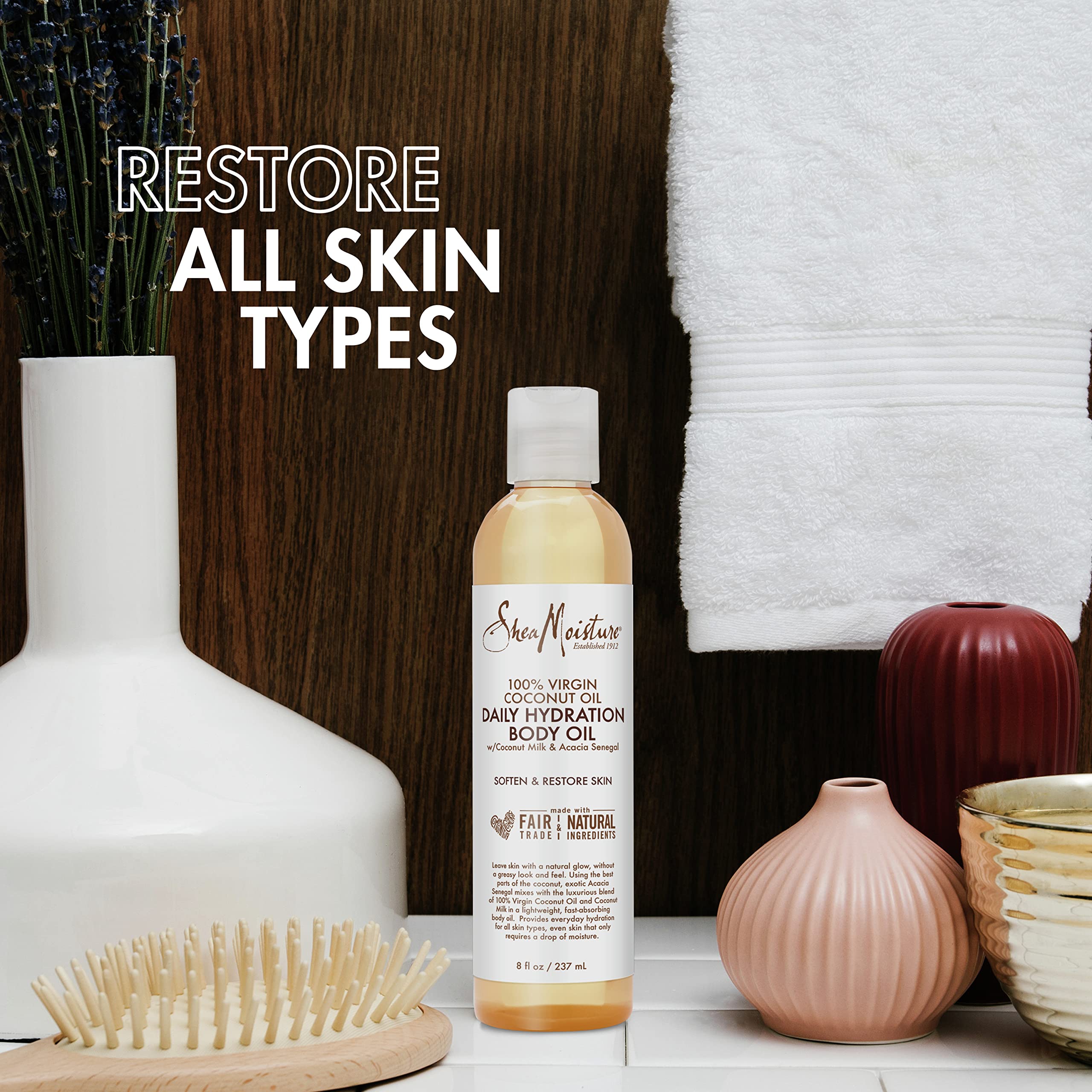 SheaMoisture Daily Hydration Body Oil Virgin Coconut Oil 8 oz | For Dry Skin Paraben Free