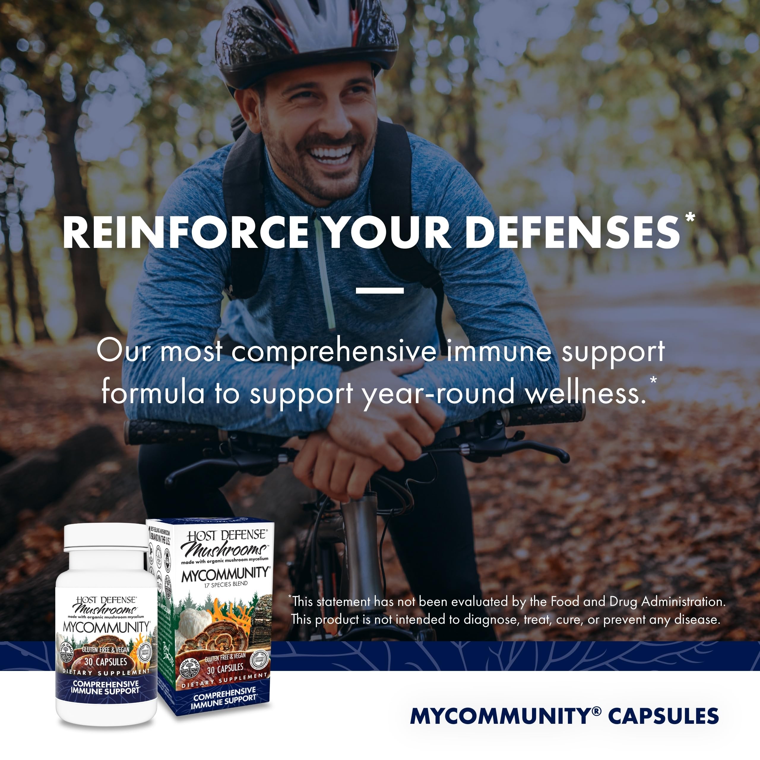 Host Defense MyCommunity Capsules, Immune Support, 30 Capsules | 17 Species Blend Organic Mushroom for Immune Support, 15 Servings