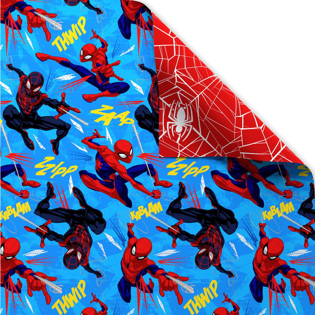American Greetings 1-Count Reversible Marvel All-Occasion Wrapping Paper Roll, Spider-Man & Miles Morales Action Print (30 in., 40 sqft.)
