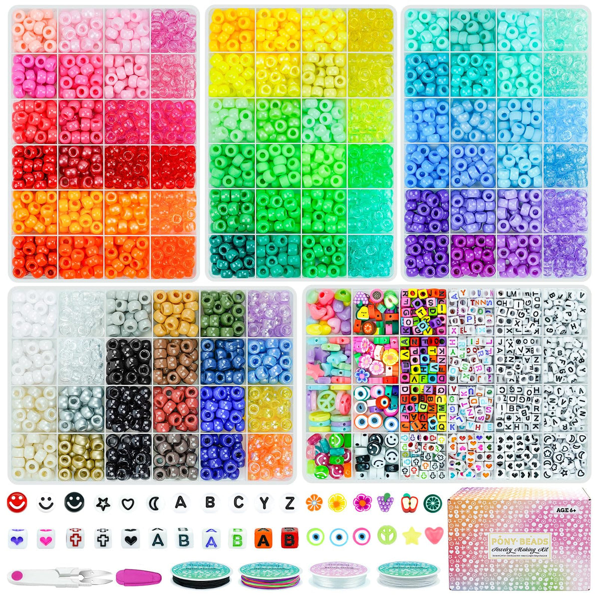 5 Boxes Bracelet Making Kit Pony Beads, 96 Colors Kandi Beads for Bracelets