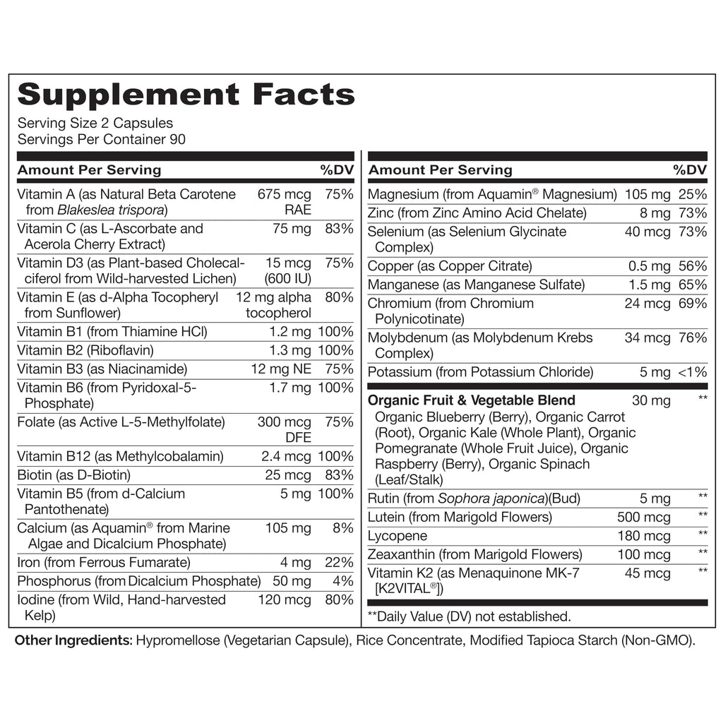 NATURELO Multivitamins for Teenage Girls/Boys, 180 Capsules | Whole Food Multivitamin with Minerals, Non-GMO, Vegetarian