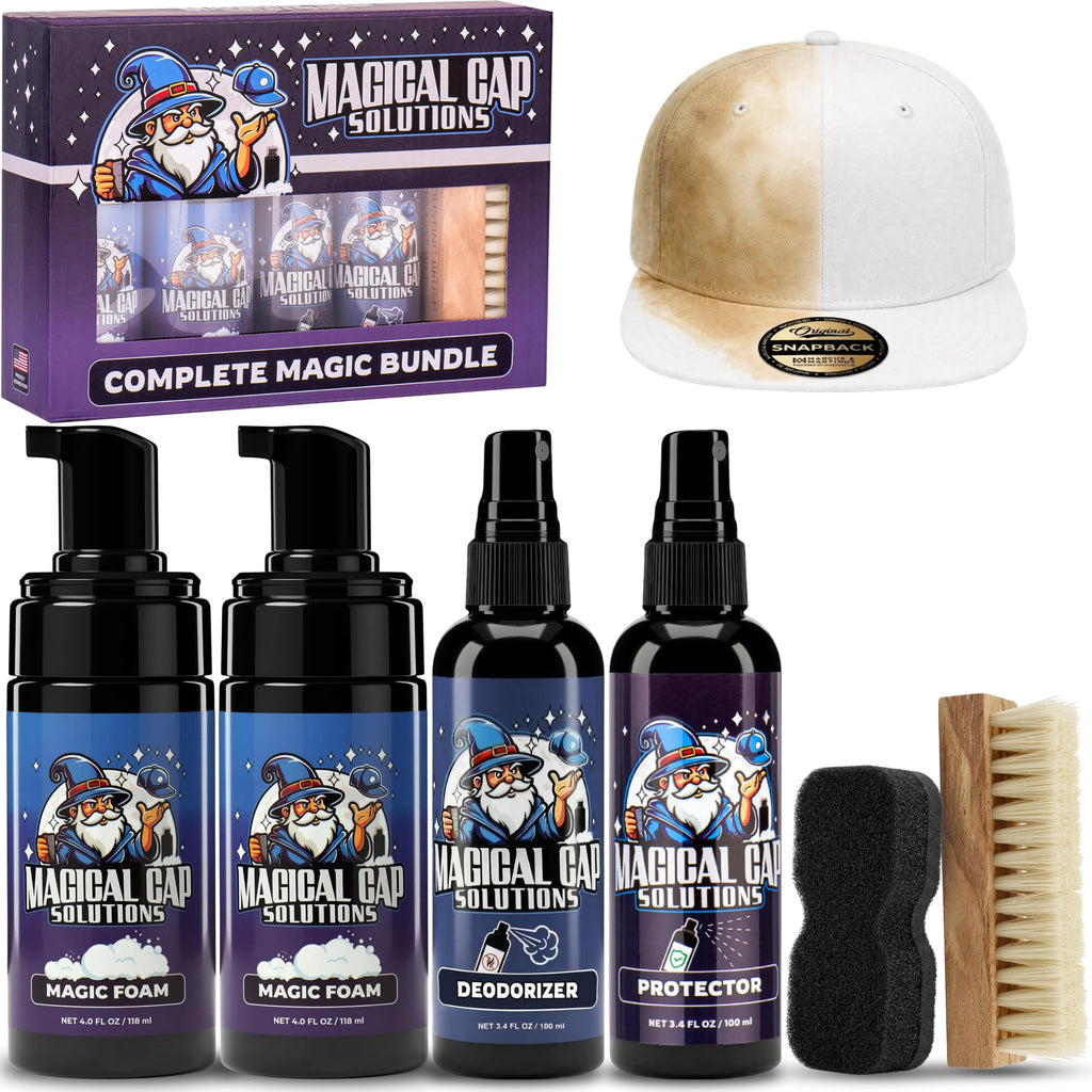 Hat Cleaning Kit – 4-Step Headwear Cleaner with Foam, Brush, Deodorizer & Protector – Safe for Baseball Caps, Snapbacks & All Types of Fabrics