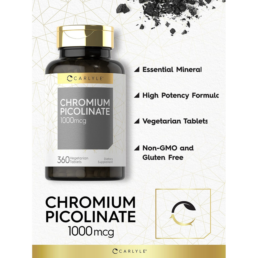Carlyle Chromium Picolinate Supplement | 1000mcg | 360 Tablets | Vegetarian, Non-GMO, Gluten Free Formula