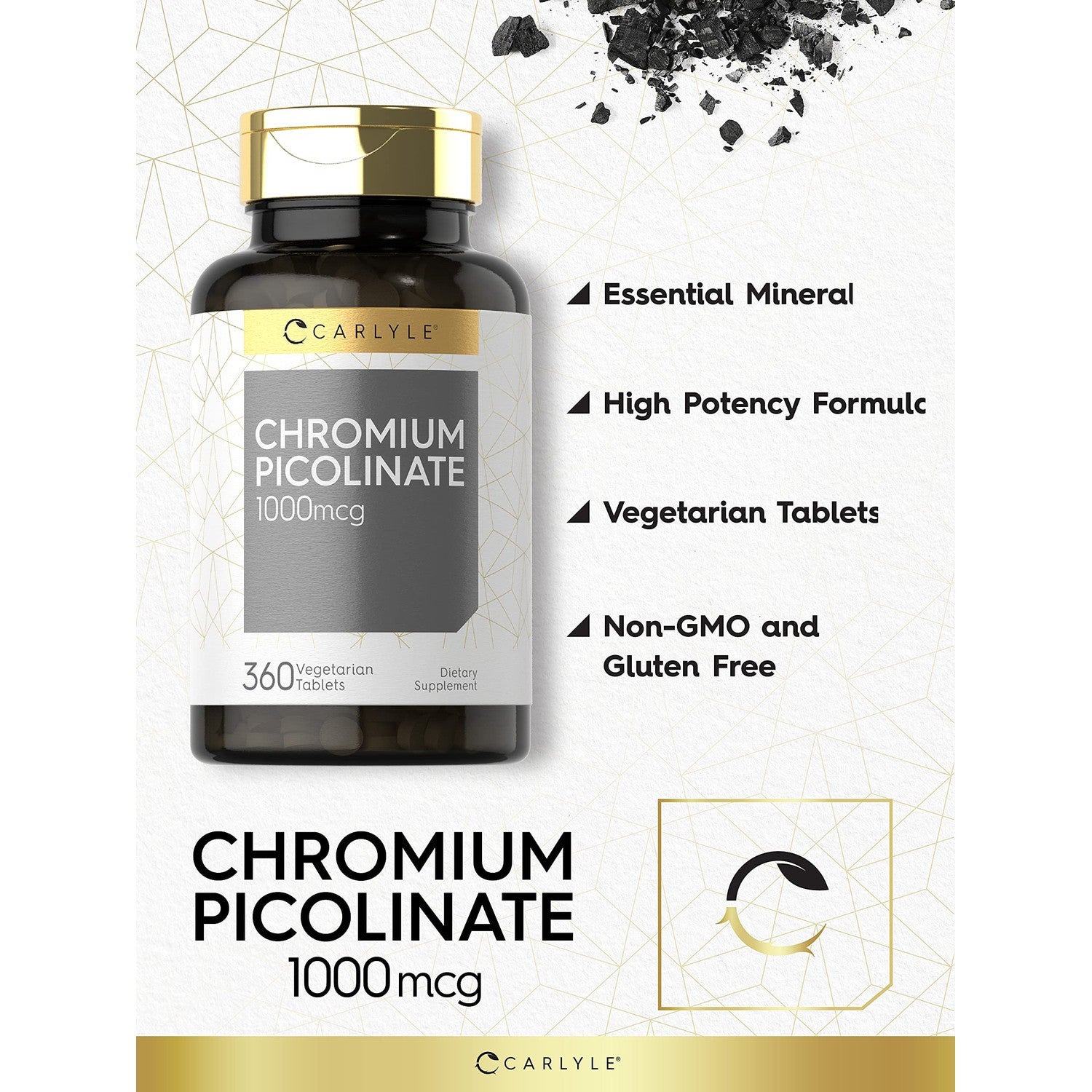 Carlyle Chromium Picolinate Supplement | 1000mcg | 360 Tablets | Vegetarian, Non-GMO, Gluten Free Formula