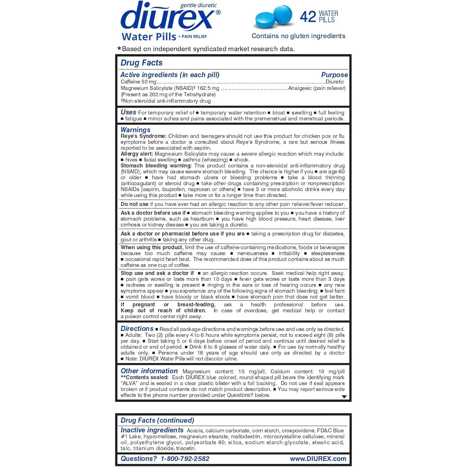 Buy now Diurex Water Pills + Pain Relief - Relieve Water Bloat, Cramps, & Fatigue - 42 Count at indiglob india