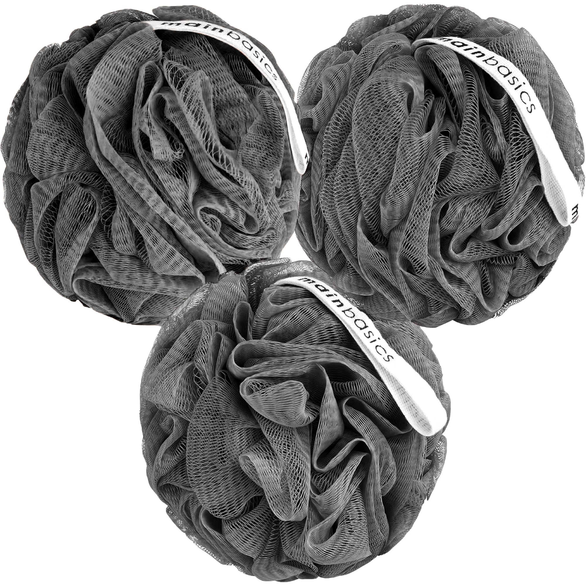 Buy now MainBasics Seaweed Infused Bath Shower Loofah Sponge Pouf Body Wash Scrubber (Set of 3) Charcoal at indiglob india
