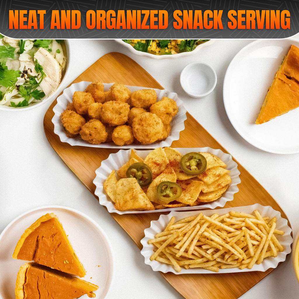 BURIUS Hot Dog Trays 50 Pcs, 8 In Disposable Paper Boats, Grease Resistant