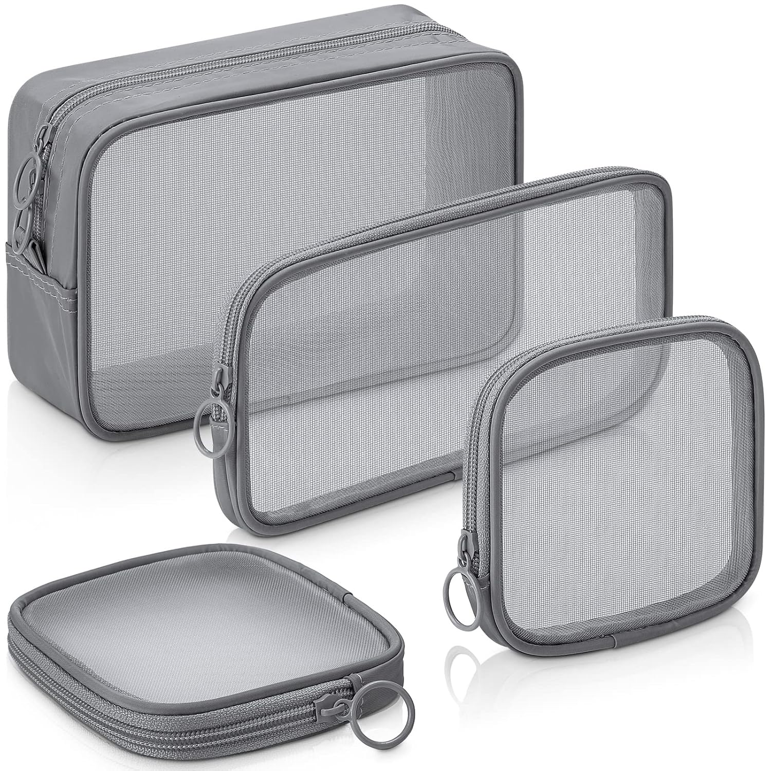 Buy now Weewooday 4 Pcs Mesh Makeup Bag Mesh Cosmetic Bag Travel Toiletry Pouch with Zipper Mini Makeup Cosmetic Purse for Daily Accessory(Small,Black) Small, Large, Medium Gray at indiglob india