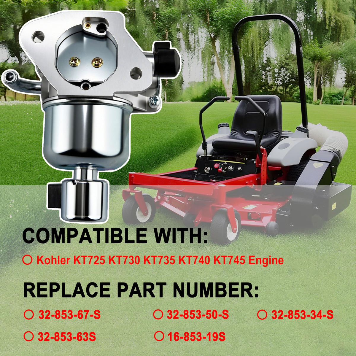 KT735 KT740 Carburetor Kit for Kohler 7000 Series KT725 KT730 KT745 Engine 22HP 23HP 24HP 25HP 26HP replaces 3285367S,1685319-S,3285363S,853-50-S,with Air Filter Oil Filter Kit