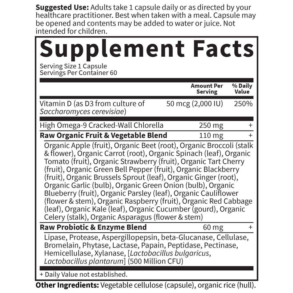 Garden of Life Vitamin D, Vitamin Code Raw D3, Vitamin D 2,000 IU, Raw Whole Food D3 Supplements with Chlorella, Fruit, Veggies & Probiotics for Bone & Immune Health, 60 Vegetarian Capsules