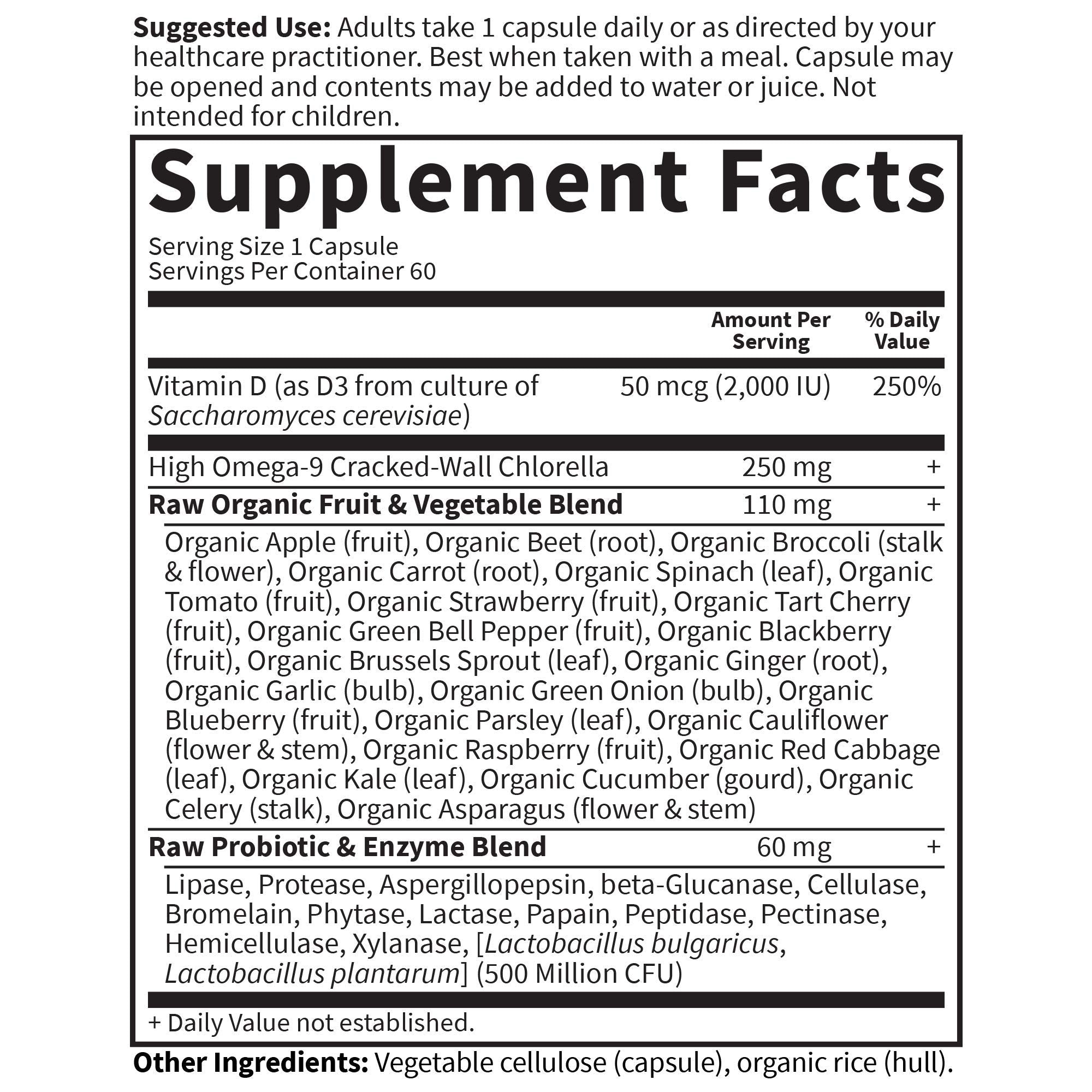 Garden of Life Vitamin D, Vitamin Code Raw D3, Vitamin D 2,000 IU, Raw Whole Food D3 Supplements with Chlorella, Fruit, Veggies & Probiotics for Bone & Immune Health, 60 Vegetarian Capsules