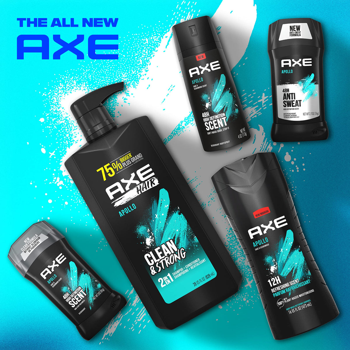 AXE 2-in-1 Shampoo & Conditioner Apollo Wash & Care 28 oz 4 Count