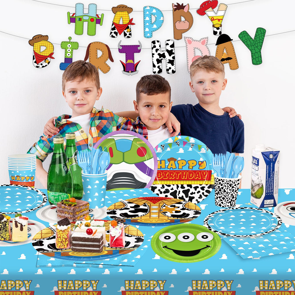 171pcs Toy Birthday Party Supplies Include Paper Plates Napkins Cups Banner