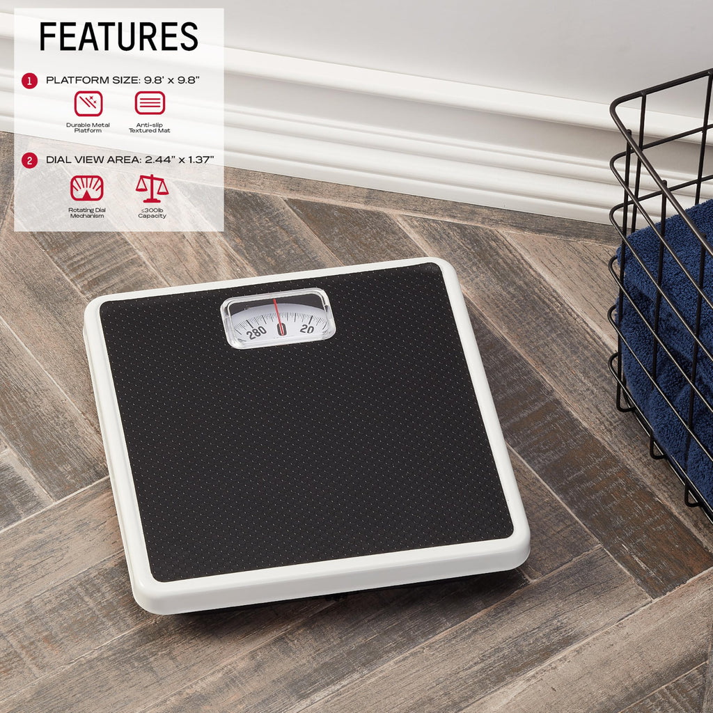 Taylor Analog Bathroom Scale for Body Weight, 300 lb Capacity, White/Black