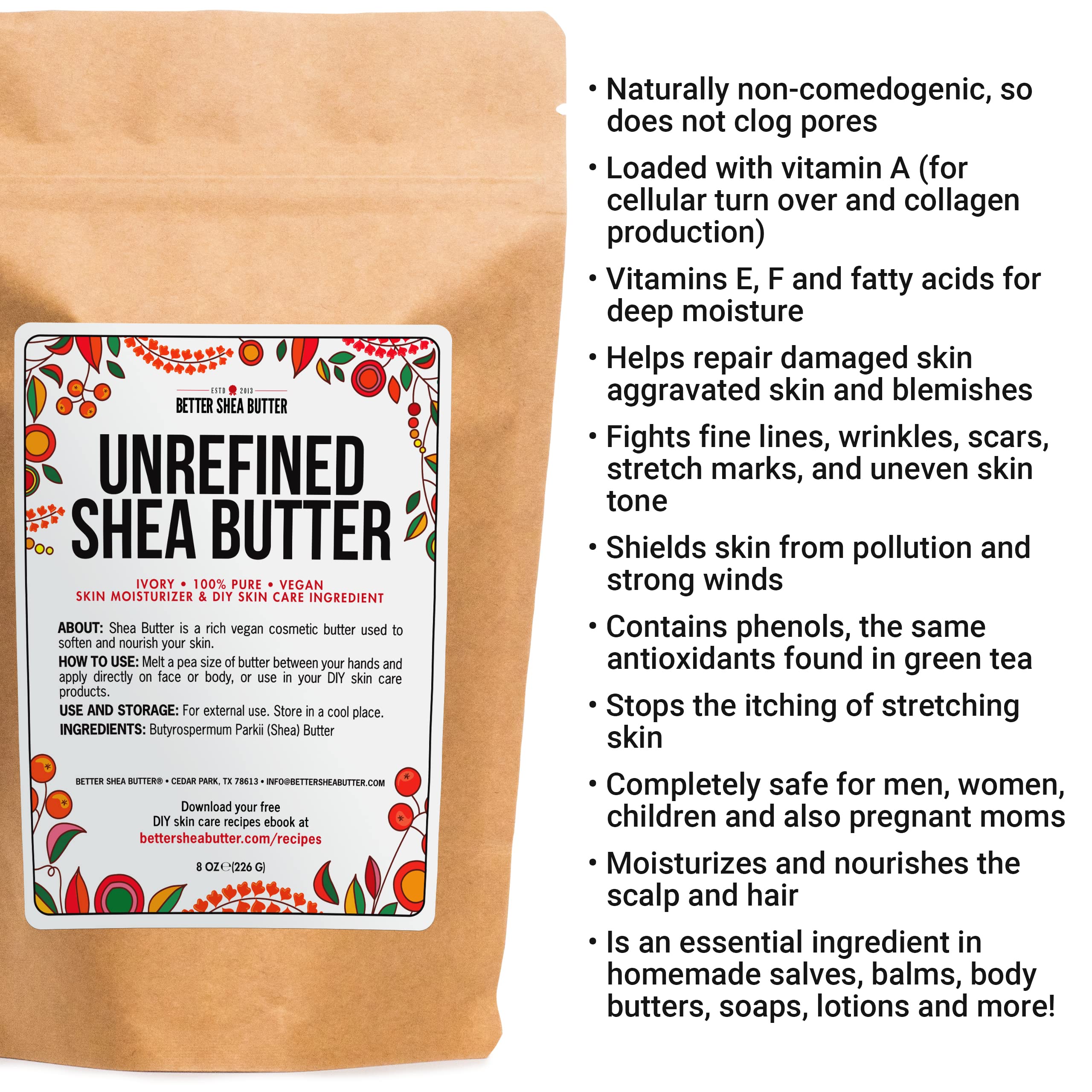 Buy now Raw Shea Butter - 100% Pure African Unrefined Shea Butter for Hair | Skin Moisturizer for Face and Body | with Natural Smoky Scent | Use for Soap Base, DIY Whipped Lotion, Lip Balm - 8 oz Block at indiglob india
