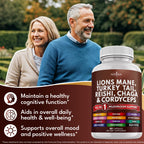 NEW AGE Lions Mane Mushroom Supplement with Turkey Tail Reishi Cordyceps Chaga with Marshmallow Root - 120 Count