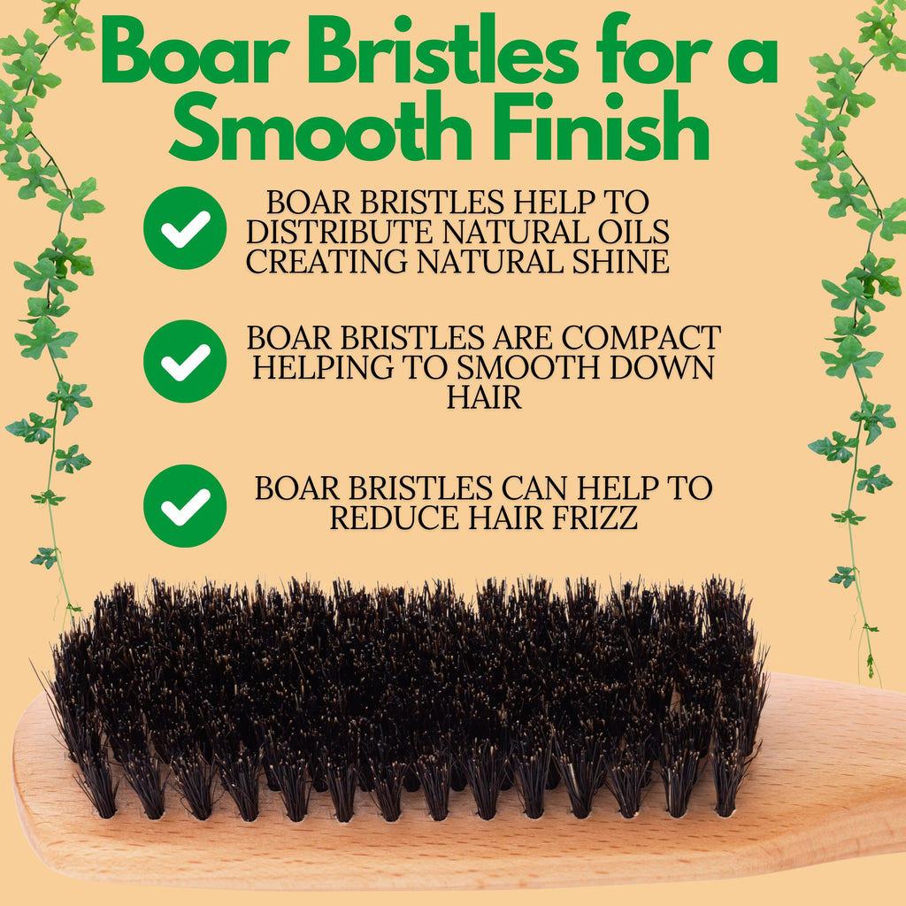 GranNaturals Boar Bristle Slick Back Hair Brush - Large Soft/Medium Smoothing Hairbrush to Style, Polish, & Lay Hair Down Flat to Create a Sleek Frizz Free Hairstyle for Women and Men