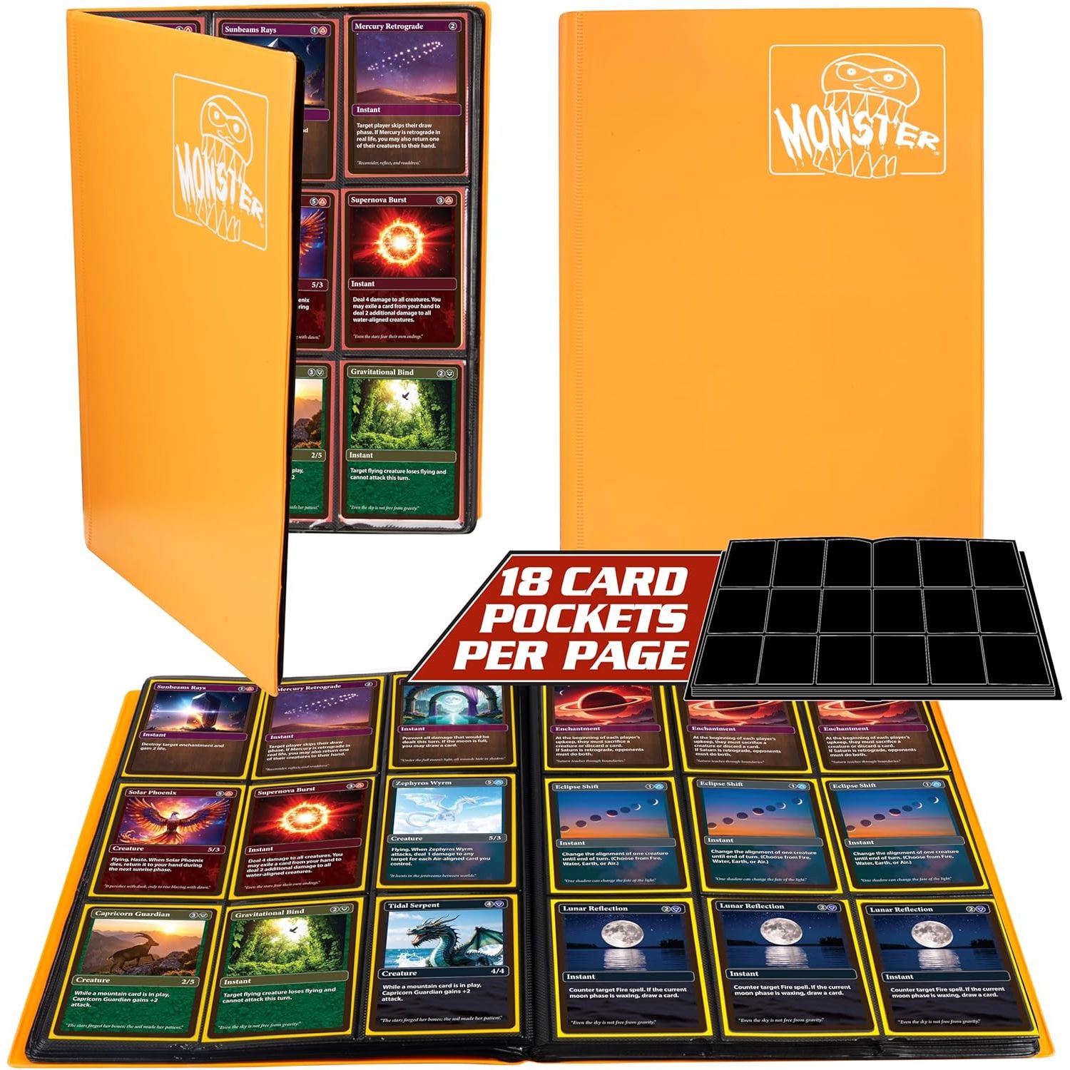 Buy now 9 Pocket Trading Card Binder- Holofoil Pink Album w Side Loading Pockets, AntiTheft Anti-Drop- TCG Collector Storage Organizer for 360 Cards-Compatible with Pokémon, Yu-Gi-Oh!, MTG Magic The Gathering Matte Orange at indiglob india