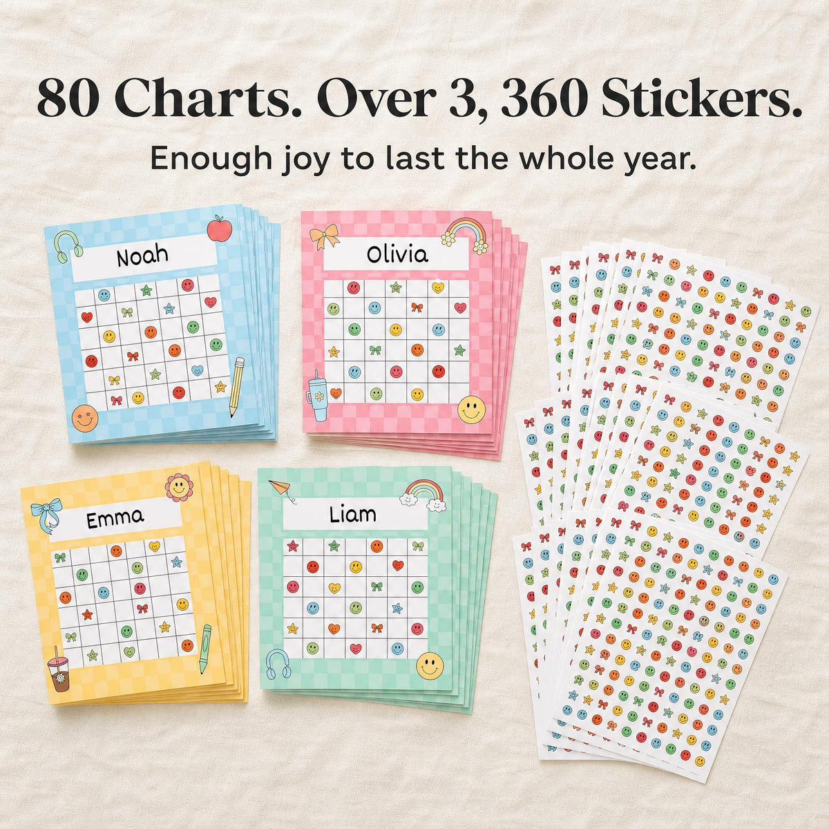 Fun Reward Charts for Kids with Stickers - 80 Charts for Classroom or Home