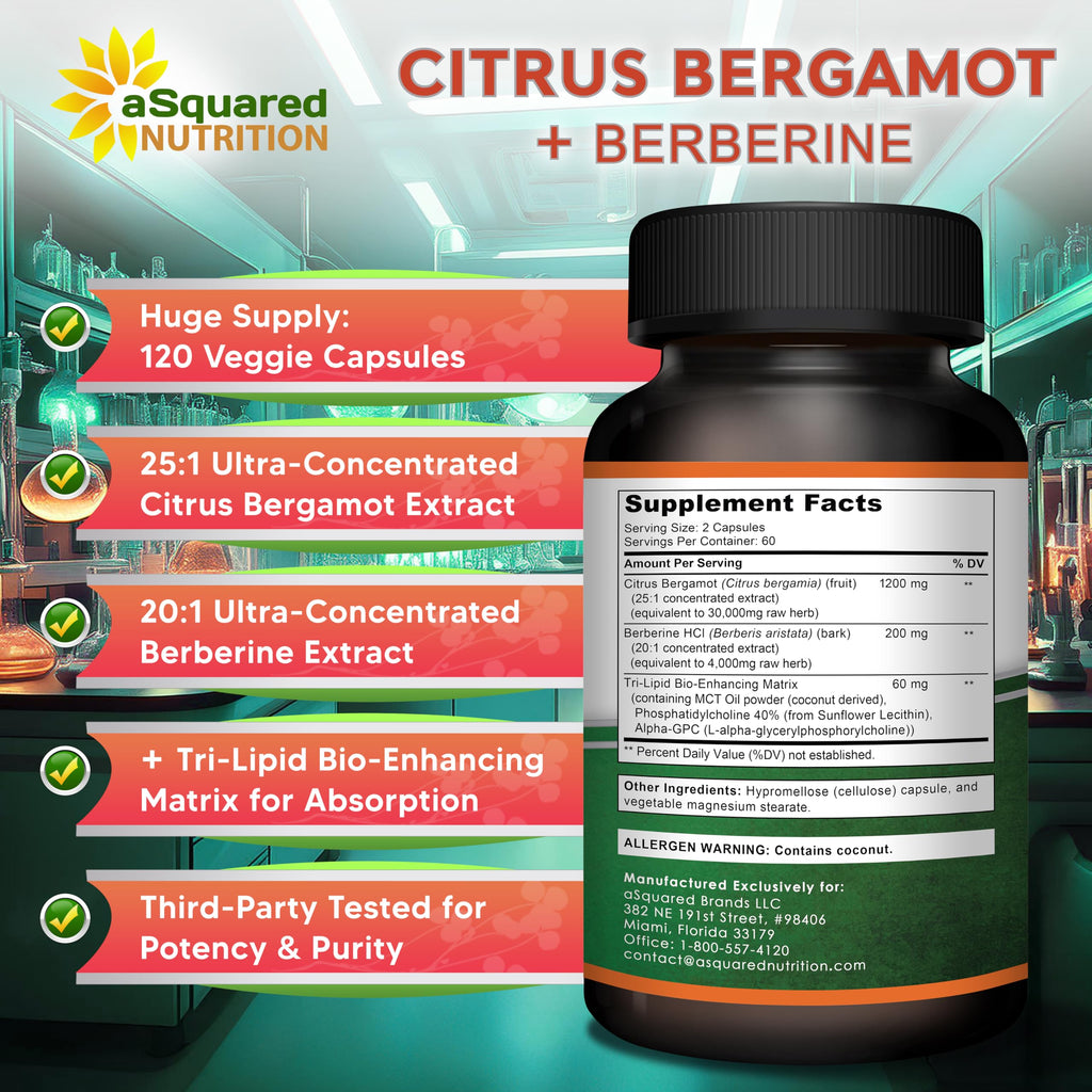 Citrus Bergamot with Berberine Supplement - 1400mg/Serving - 120 Capsules