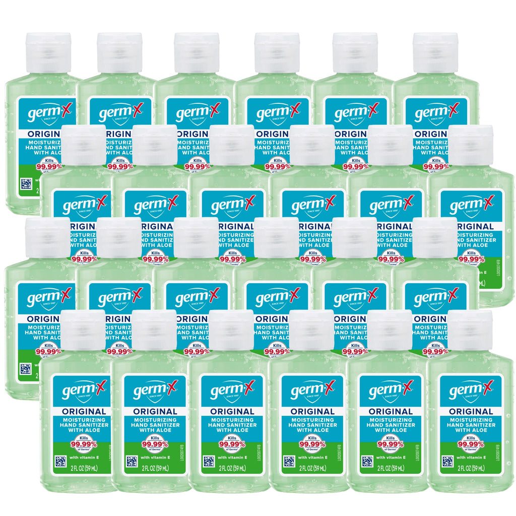 Germ-X Original Hand Sanitizer, 2 Fl Oz (Pack of 24), Less Drying Moisturizing Gel with Aloe and Vitamin E, No Rinse Formula, Bulk Mini Travel Size for On-The-Go