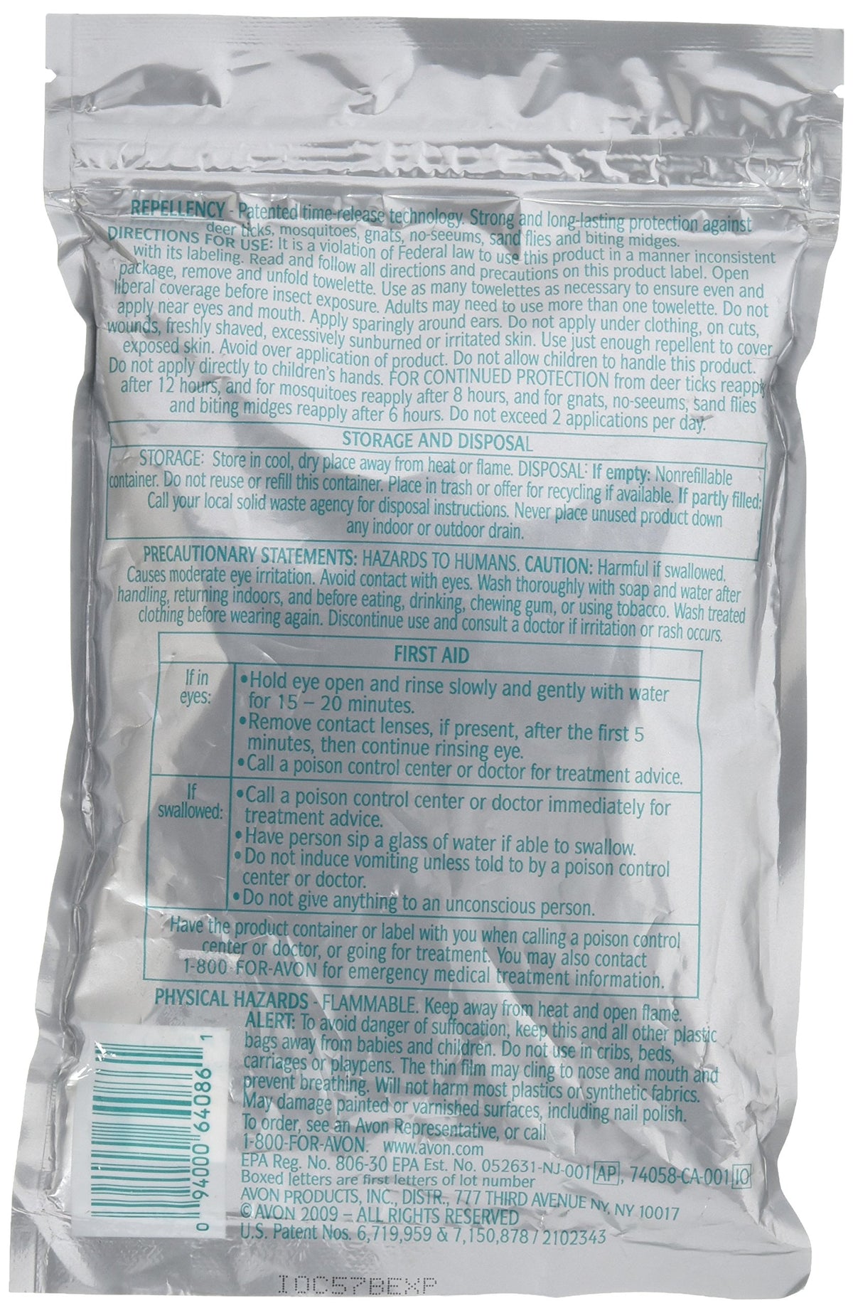 Avon SSS Bug Guard Plus Picaridin Towelettes - DEET Free - 8 Towelettes
