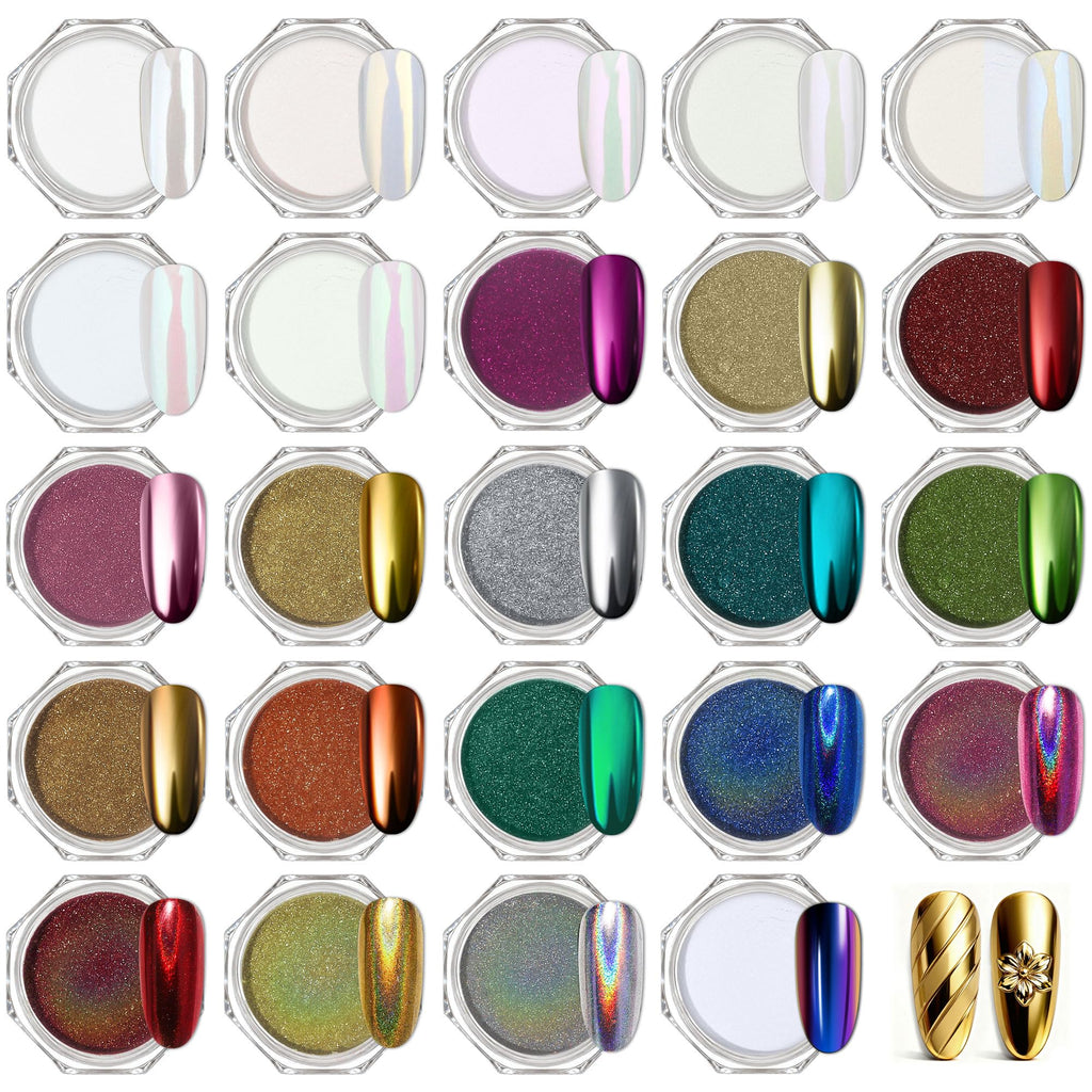 16 Jars Chrome Nail Pearl Powder Silver and Gold Mirror Iridescent Aurora Metallic Nail Pigment Pearlescent Mermaid Pigment Pearl Dust Kit, Nail Art Decoration, Acrylic Resin Craft