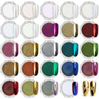 16 Jars Chrome Nail Pearl Powder Silver and Gold Mirror Iridescent Aurora Metallic Nail Pigment Pearlescent Mermaid Pigment Pearl Dust Kit, Nail Art Decoration, Acrylic Resin Craft