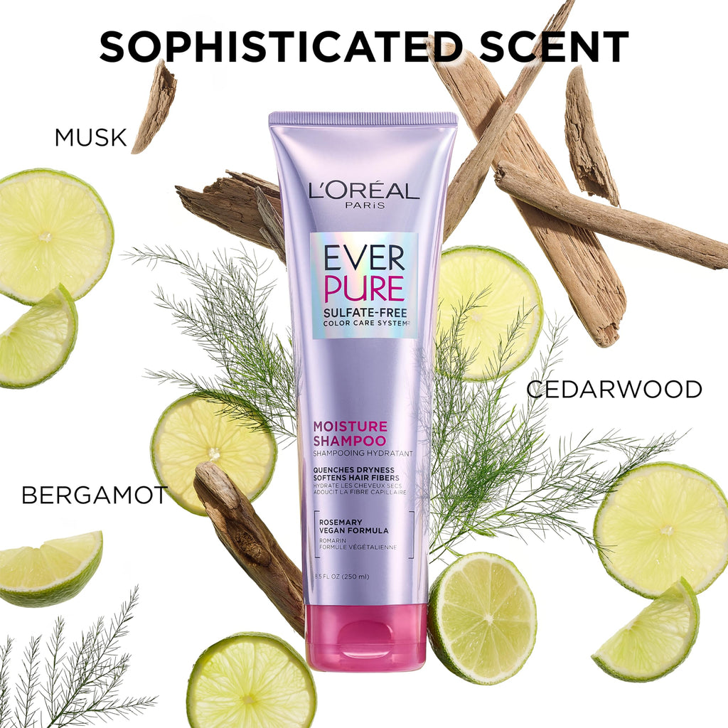 L'Oreal Paris EverPure Moisture Shampoo and Conditioner Set, Sulfate-Free Hair Care for Dry or Color-Treated Hair with Rosemary Botanicals, 17 Fl Oz Set