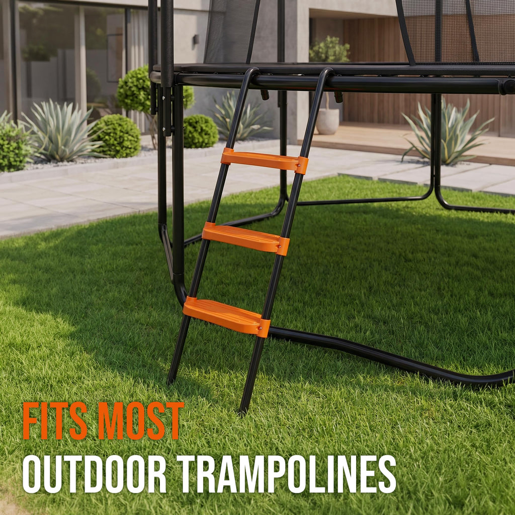 N1Fit Trampoline Ladder - Universal 3-Step Trampoline Steps Supporting up to 220 lbs - Powder Coated & UV Treated Trampoline Stairs Accessories for Kids All Weather Exposure - Sturdy & Safe Design