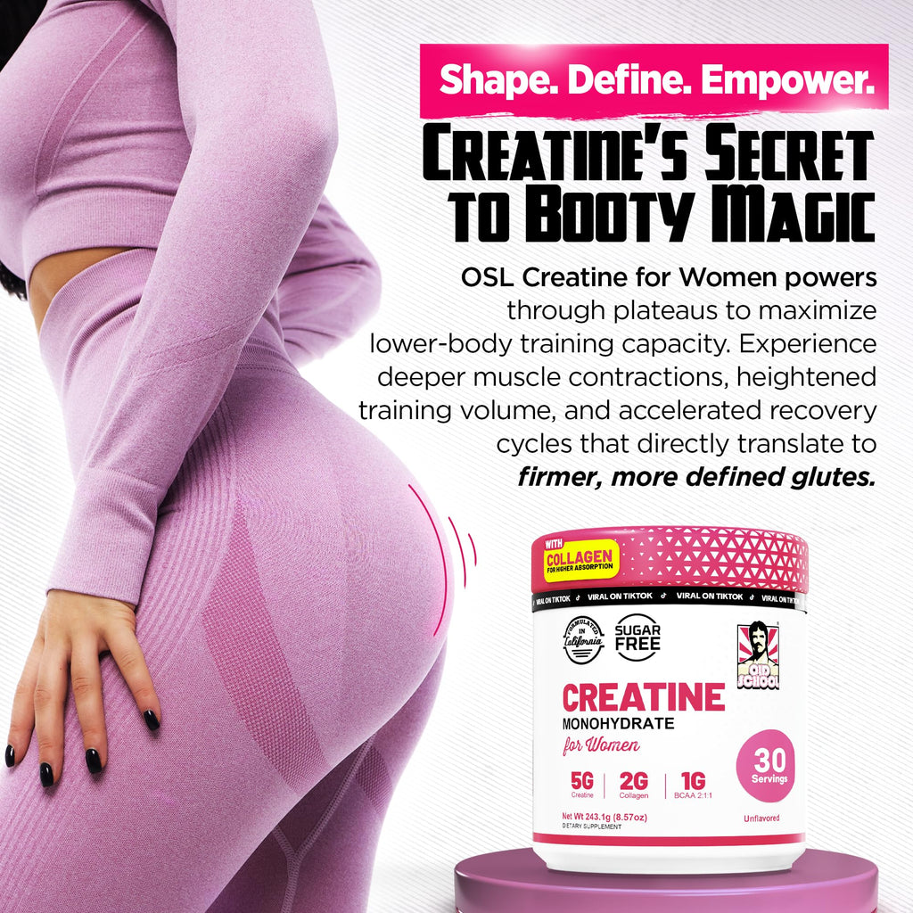 Old School Labs Creatine for Women with Collagen and BCAA, Unflavored | Post-Workout Supplement with 5g Creatine Monohydrate Powder, 2g Collagen & BCAA for Strength & Recovery