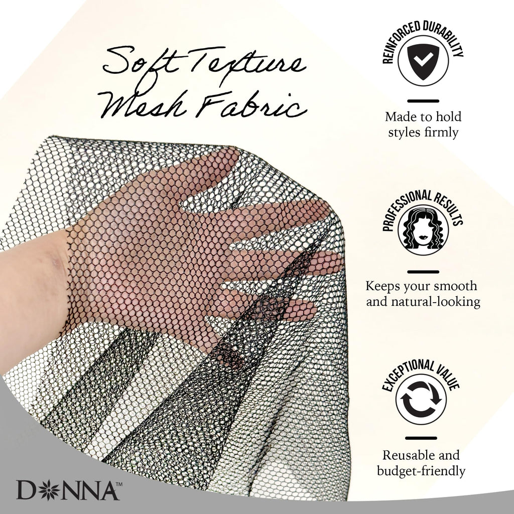 DONNA Deluxe Soft Weaving Net 17.5″ × 26″ – Triple Helix Structure Hair Net for Sew-in Weave Styles, Soft Texture Fits Scalp Contour, Durable & Flexible Mesh Fabric for Salon and Home Use, Black