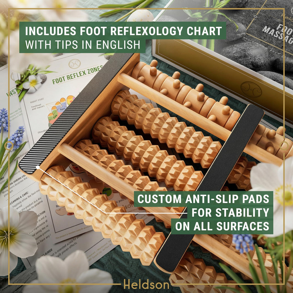HELDSON Wooden Foot Massager Roller – Foot Roller for Plantar Fasciitis