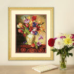 Buy now Dimensions Gold Collection Counted Cross Stitch Kit, Parrot Tulips, 14 Count Black Aida, 12'' x 15'' at indiglob india