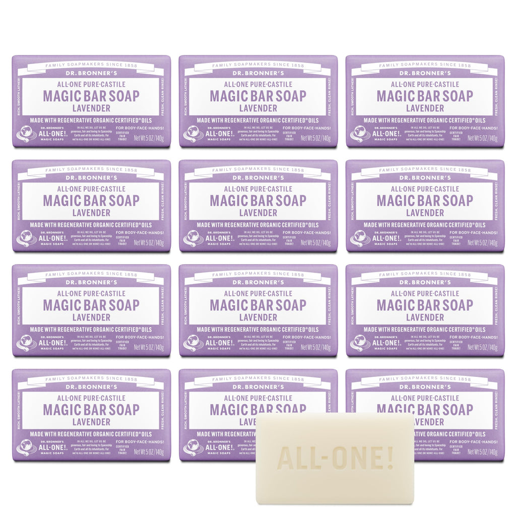 Buy now Dr. Bronner's Pure-Castile Magic Bar Soap - Made with Regenerative Organic Certified Oils - For Face, Body, Hair- Gentle on Sensitive Skin - Vegan Soap Bars for Men & Women - Lavender, 2 Pack, 5oz at indiglob india