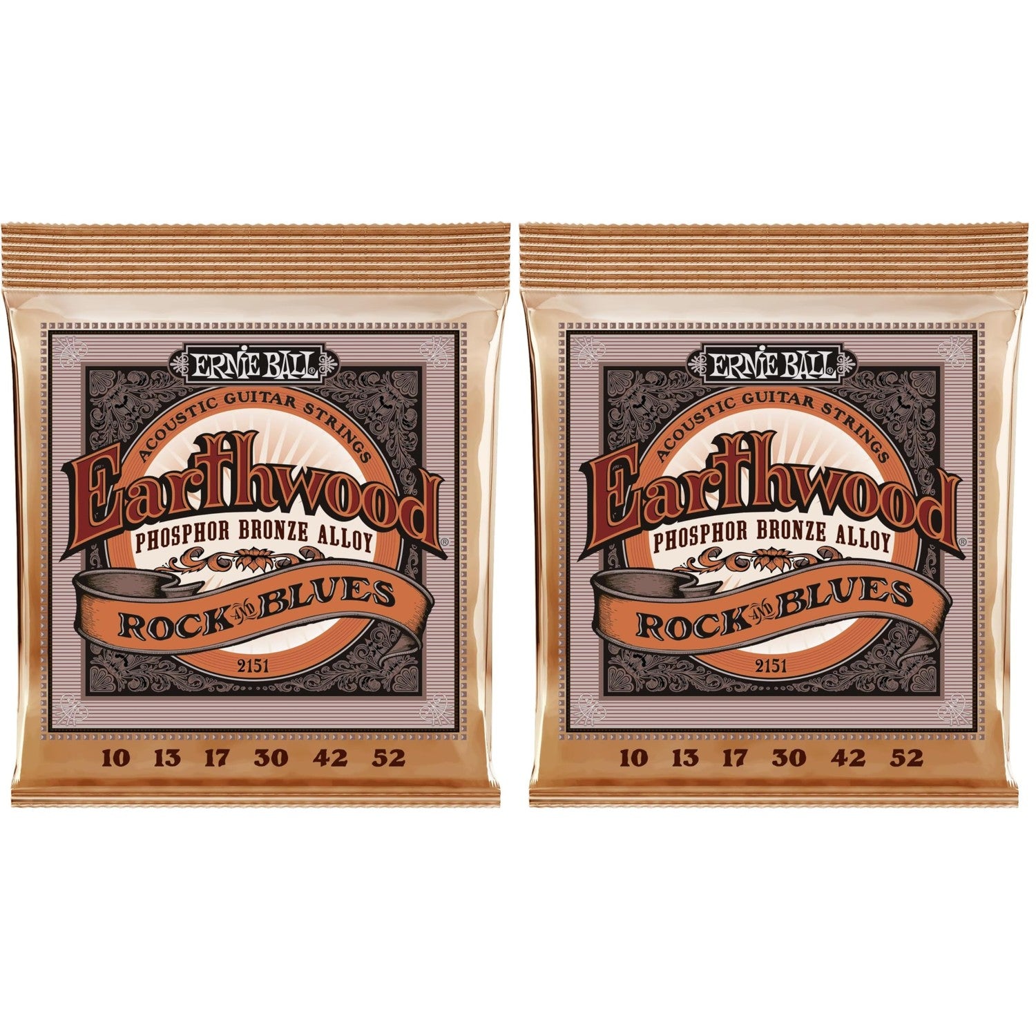 Buy now Ernie Ball Earthwood Medium Light Phosphor Bronze Acoustic Guitar Strings, 12-54 Gauge (P02146) Rock & Blues (10-52) 2-Pack at indiglob india
