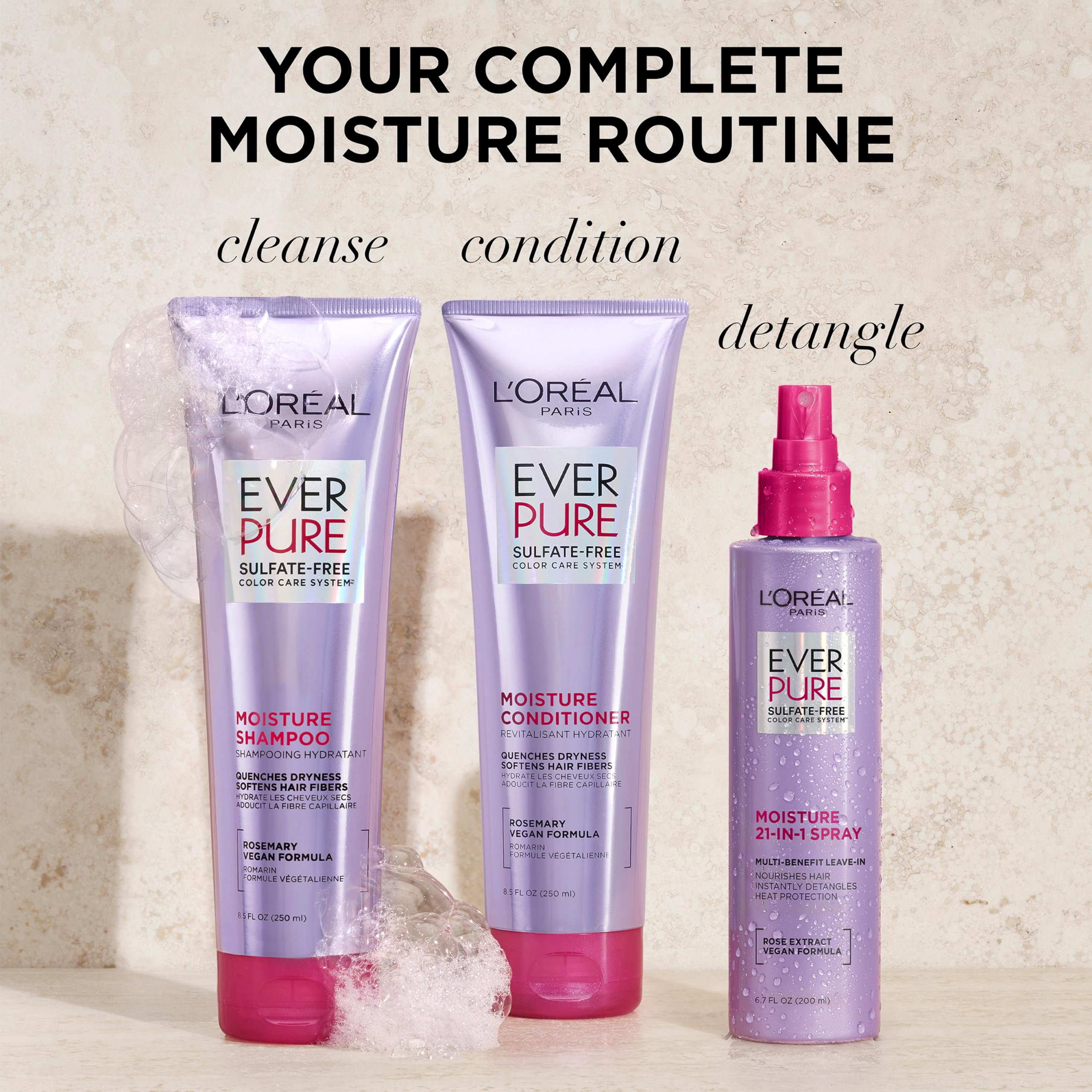 L'Oreal Paris EverPure Moisture Shampoo and Conditioner Set, Sulfate-Free Hair Care for Dry or Color-Treated Hair with Rosemary Botanicals, 17 Fl Oz Set