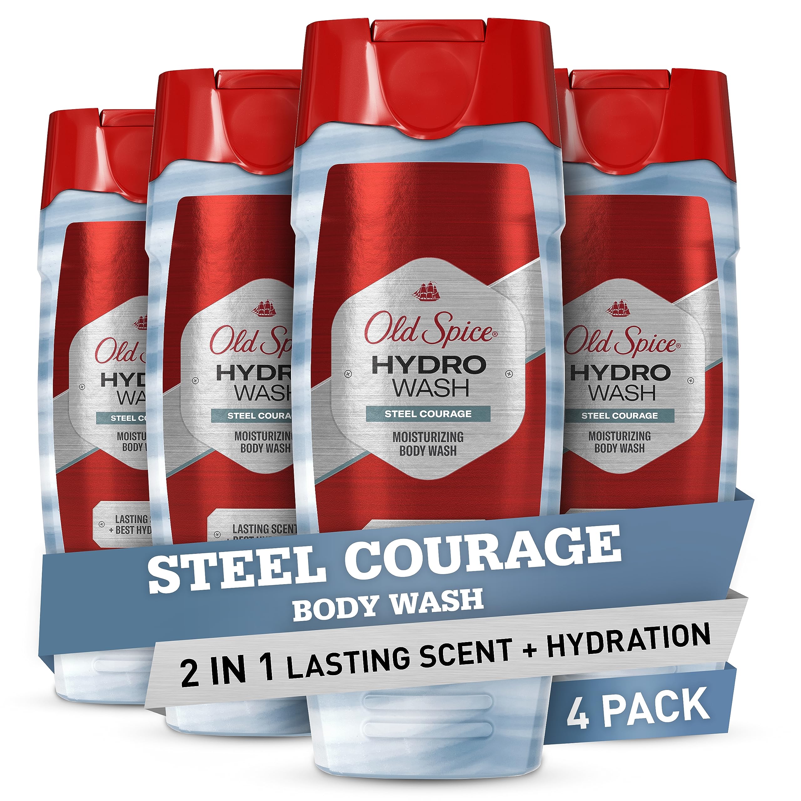 Old Spice Moisturizing Body Wash for Men, Hydro Wash, 2-in-1 Long Lasting Scent & Powerful Hydration to Fight Dry Skin, 24/7 Shower Fresh, Pure Sport Scent, 16 oz (Pack of 4)