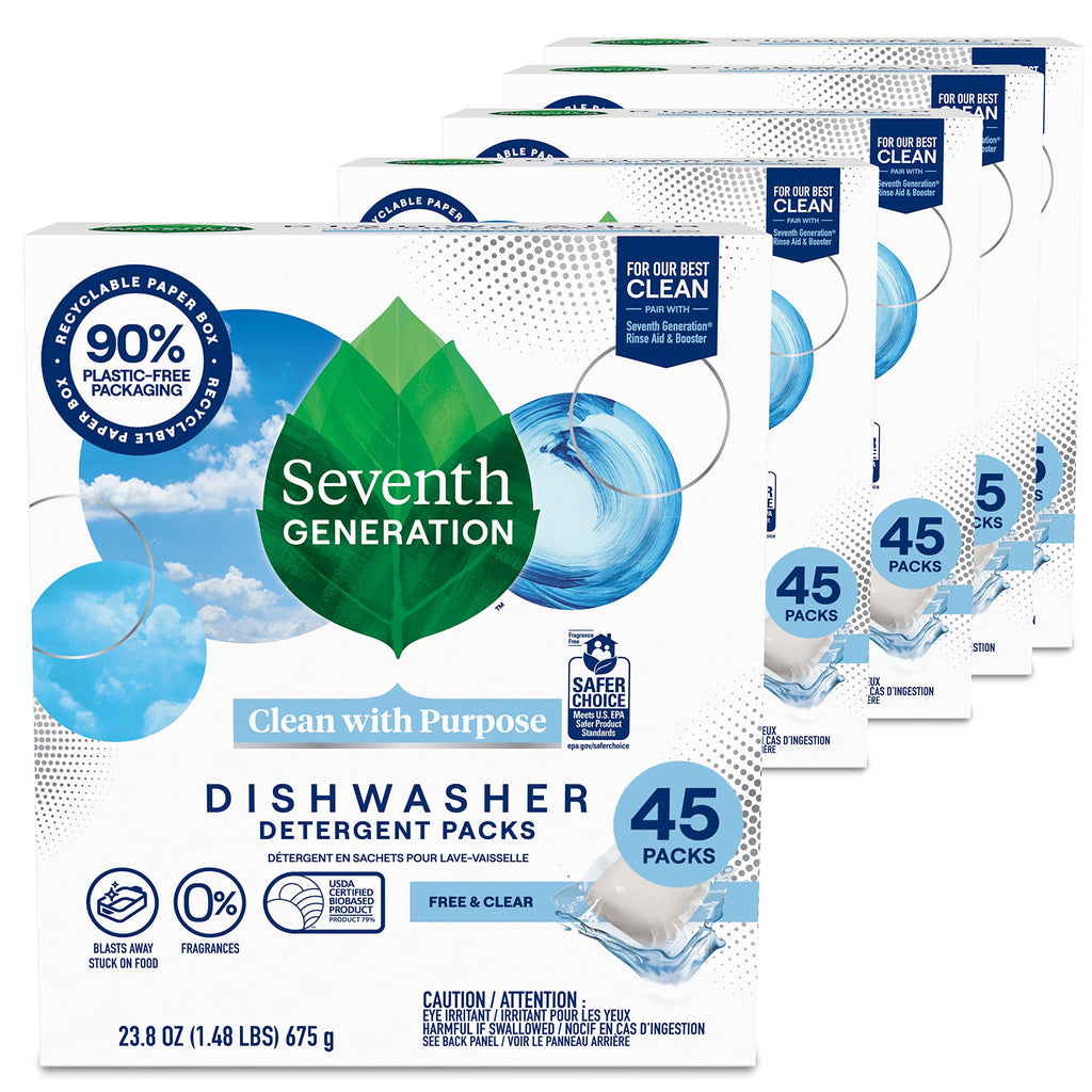 Buy now Seventh Generation Dishwasher Detergent Packs Free & Clear Pack of 5 for sparkling dishes Dishwasher tabs 45 count at indiglob india