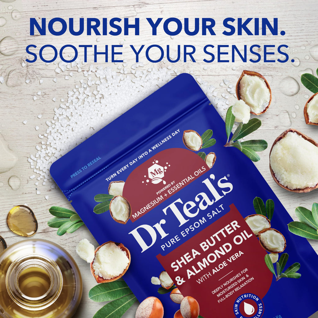 Dr Teal's Epsom Salt Magnesium Soak, Soften & Moisturize with Shea Butter & Almond Oil, 3 lbs