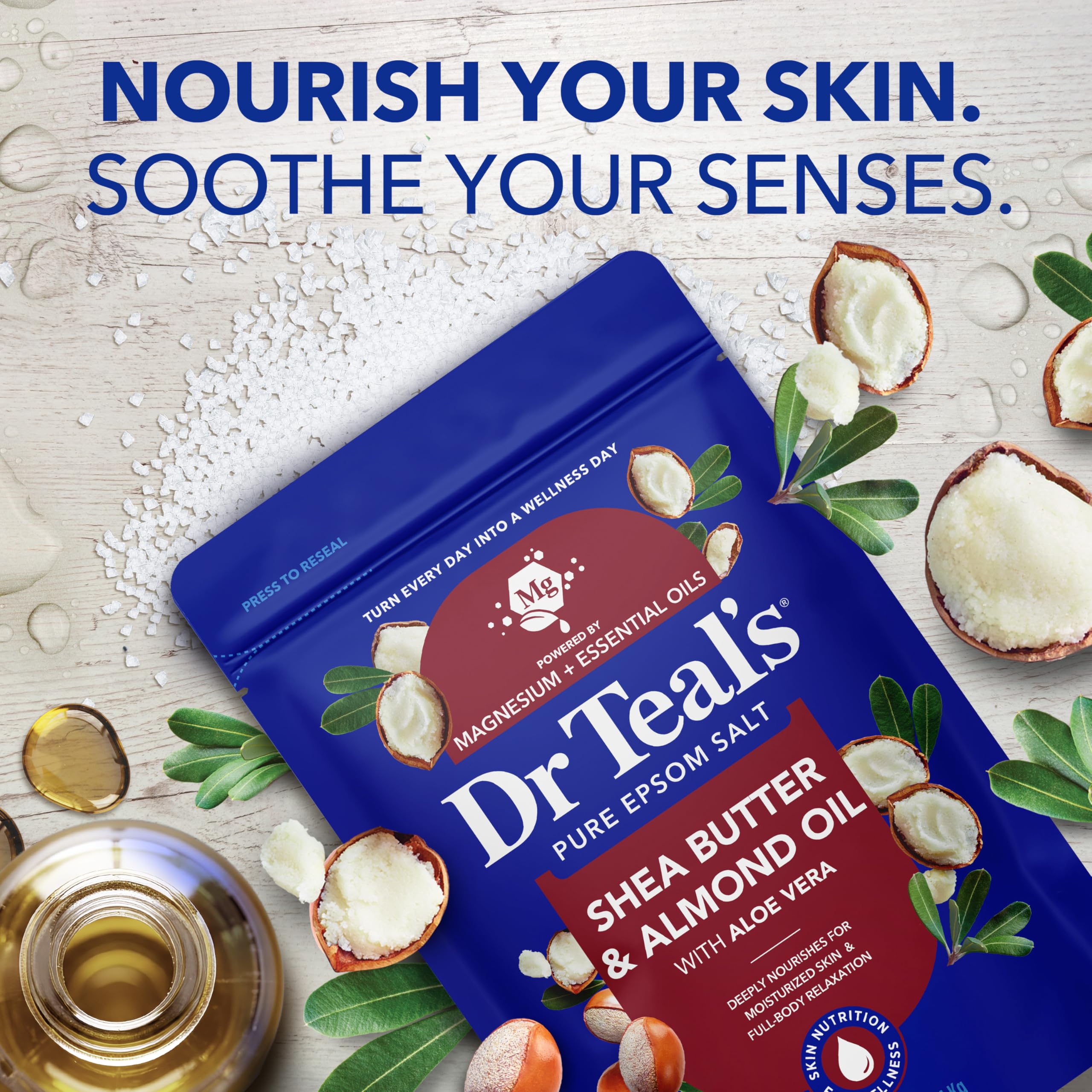 Dr Teal's Epsom Salt Magnesium Soak, Soften & Moisturize with Shea Butter & Almond Oil, 3 lbs