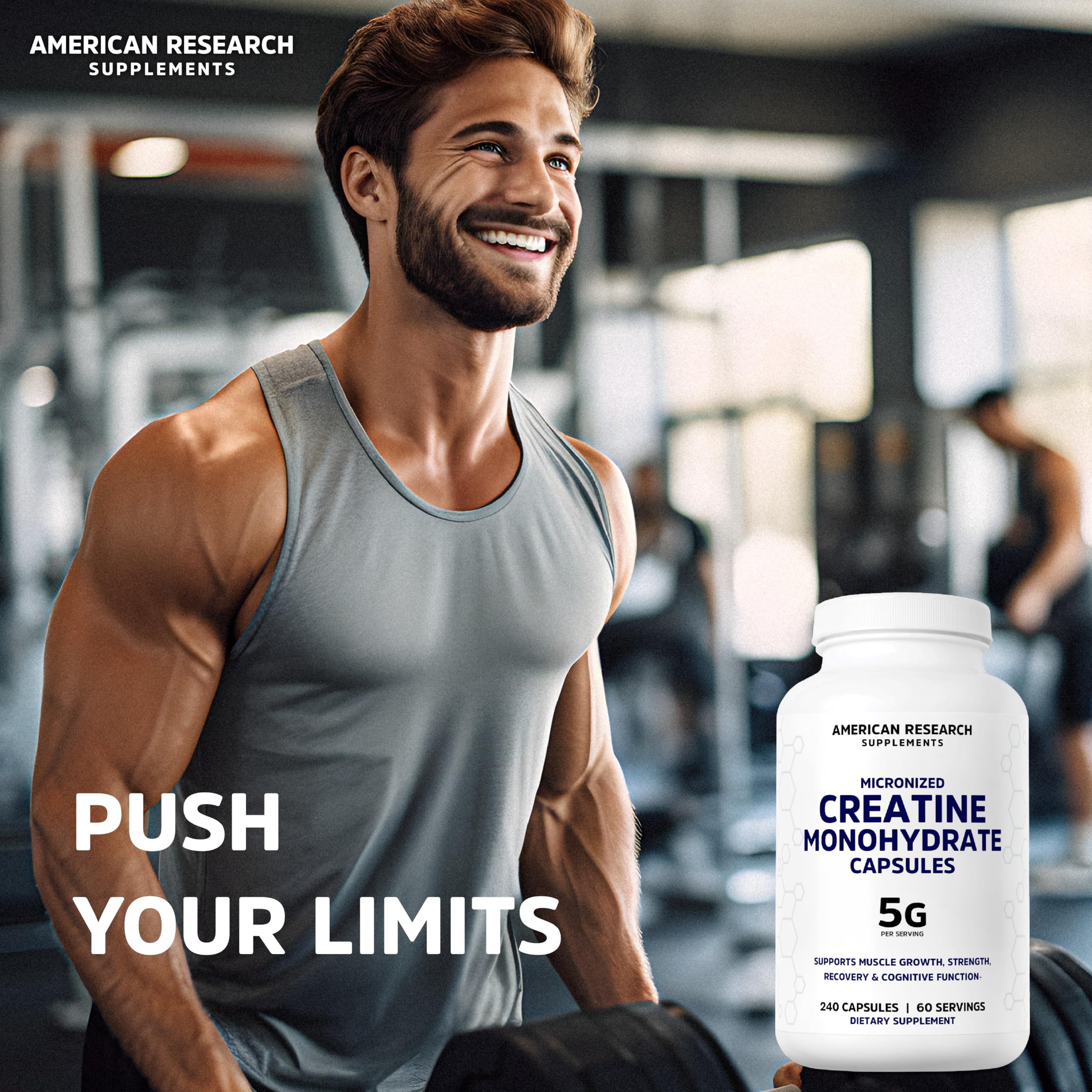 Creatine Monohydrate Capsules 5G, 60 Servings, Micronized Creatine Pills for Men and Women, 4 Caps per Serving