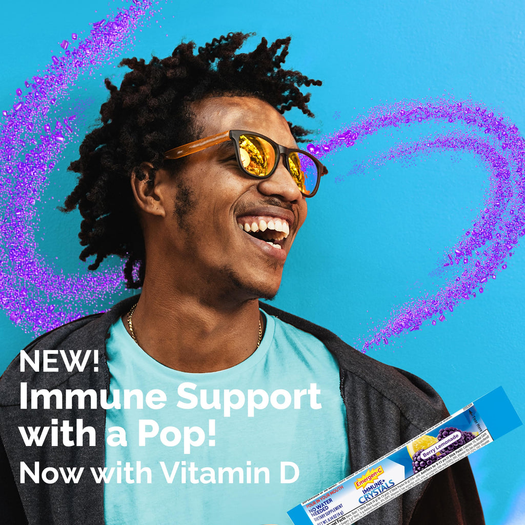 Emergen-C Immune Plus Crystals, On-the-Go Immune Support Supplement with Vitamin C, Vitamin D, B Vitamins, Zinc and Manganese, Berry Lemonade, Back to School Essentials - 28 Stick Packs