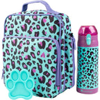 Buy now Bentology Kids Lunch Bag Set w Matching Reusable Water Bottle & Hard Ice Pack- Blue Purple Cheetah Cat- Insulated Tote, Stainless Steel Insulated Thermos, Hard Ice Pack- Back to School Lunchbox Kits Cheetah at indiglob india
