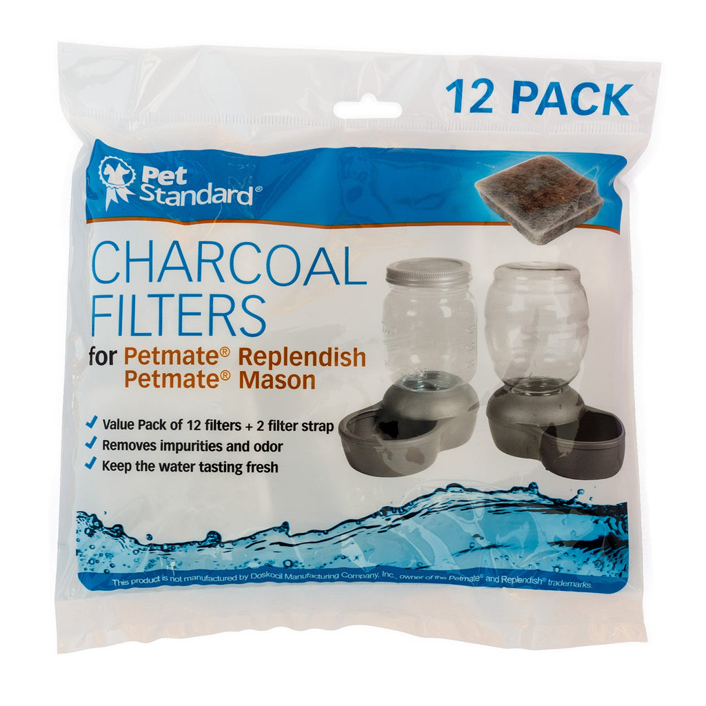 PET Standard Charcoal Filters for Petmate Replendish & Mason, 12-Pack
